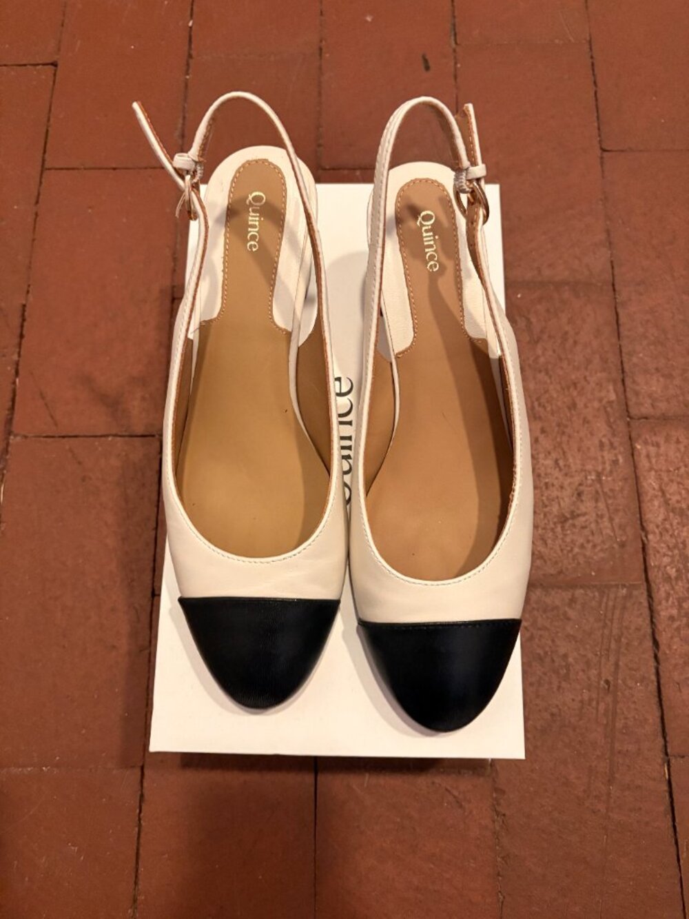 Quince Italian Leather Cap Toe Slingback Bone Size 7.5